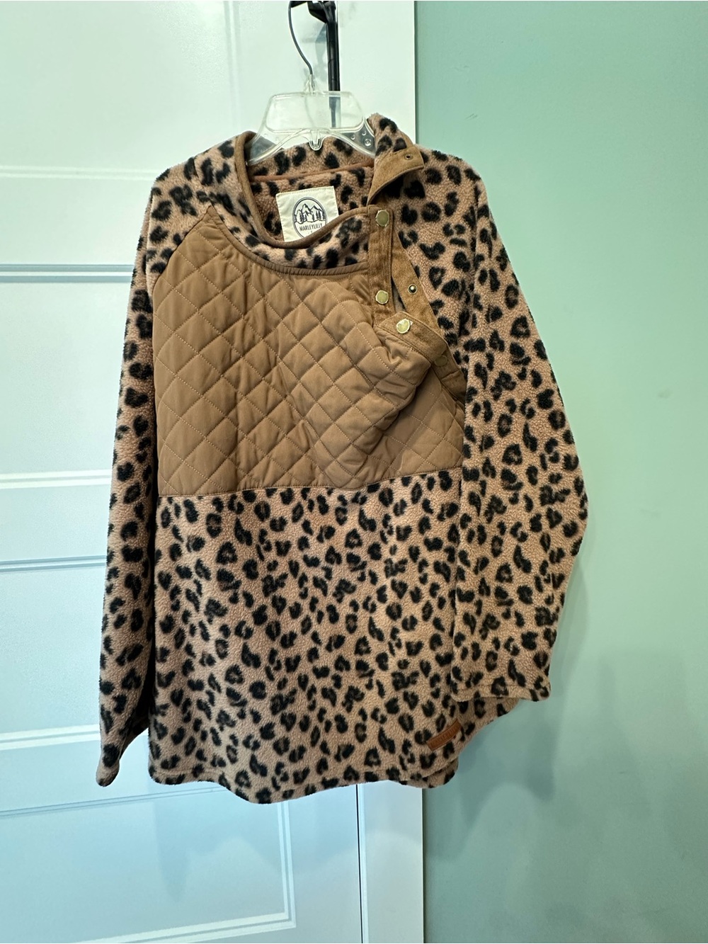 Leopard Print Quilted Pullover Jacket - Brown